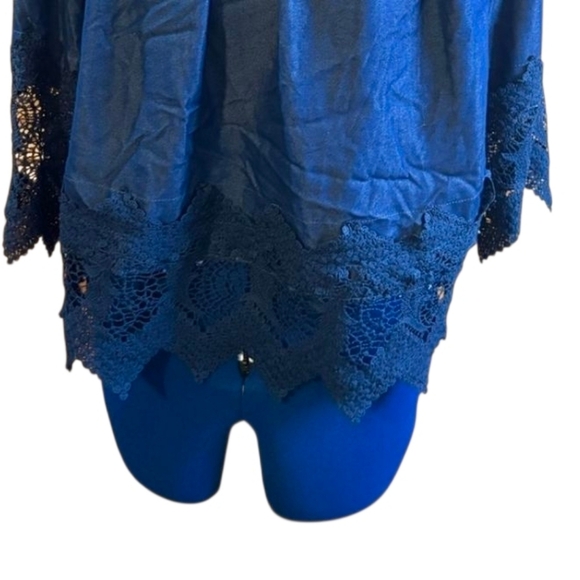 Unique Spectrum Royal Blue Lace Trim Blouse - Picture 5 of 5